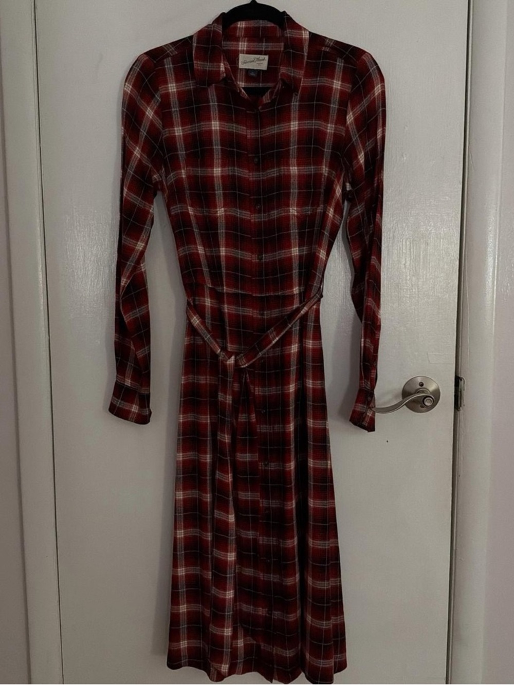Universal Thread Red Plaid Midi Shirt Dress with Belt